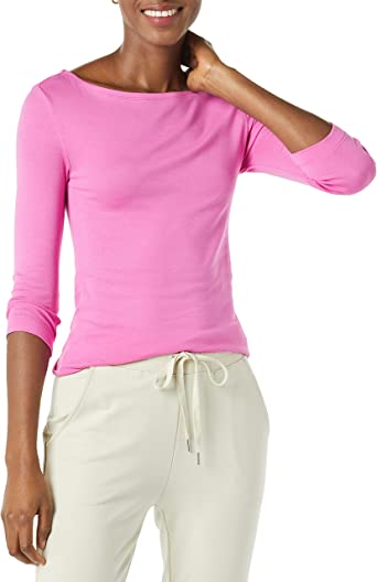 Photo 1 of Amazon Essentials Women's Slim-Fit 3/4 Sleeve Solid Boat Neck T-Shirt MEDIUM
