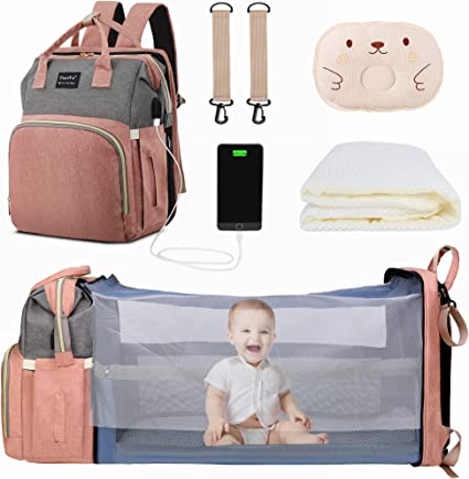 Photo 1 of 8 in 1 Diaper Baby Bag with Changing Station, Foldable Bassinet, Unique Mosquito Net and USB Charge Port……
