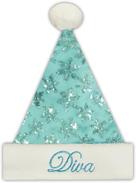 Photo 1 of 15” Teal Diva Sequin Snowflake Christmas Santa Hat
