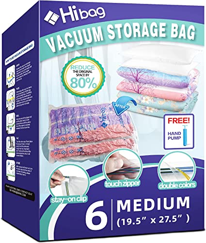 Photo 1 of 6 Pack Vacuum Storage Bags for Clothes, Clothes Vacuum Bags Save 80% Space, Work with Vacuum Cleaner, Travel Hand Pump Included (6-Medium)
