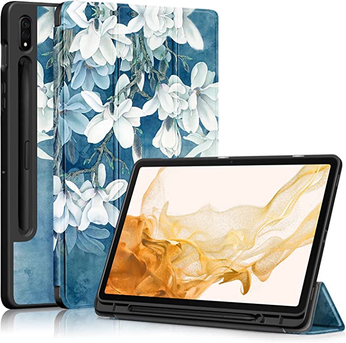 Photo 1 of BOZHUORUI Case for Samsung Galaxy Tab S8 and Galaxy Tab S7 Tablet (11 Inch,SM-X700/SM-X706/SM-T870/SM-T875/SM-T878) - Tri-Fold Stand TPU Soft Shell Cover with Auto Sleep/Wake (Magnolia)
