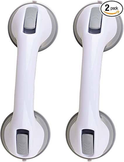 Photo 1 of (2 Pack) Shower Handle 12 inch Grab Bars for Bathtubs and Showers Suction Grab Bar Bathroom Bathtub Bath Handles Handicap Elderly Seniors Safety Cup Grip Non Slip - ONLY for Tiles Glass & Hard Plastic
