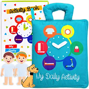 Photo 1 of deMoca Activity Book for Toddlers – Soft Learning Sensory Quiet Book for Boys and Girls, Montessori Cloth Book with 10 Interactive Daily Activities, Travel Toy for Kids
