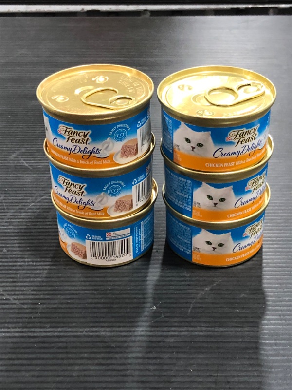 Photo 2 of 6 cans of Purina Fancy Feast Creamy Delights Chicken Feast with a Touch of Real Milk Wet Cat Food - 3 oz. ea Best By: 06/2023