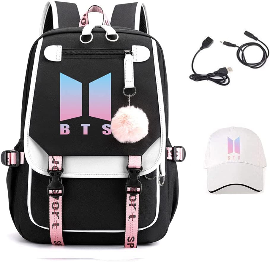 Photo 1 of ?? BTS Backpack, Kpop Casual Backpack Black Laptop Backpack, Suitable For Students 11.8 in * 8.26 in * 17.3 in