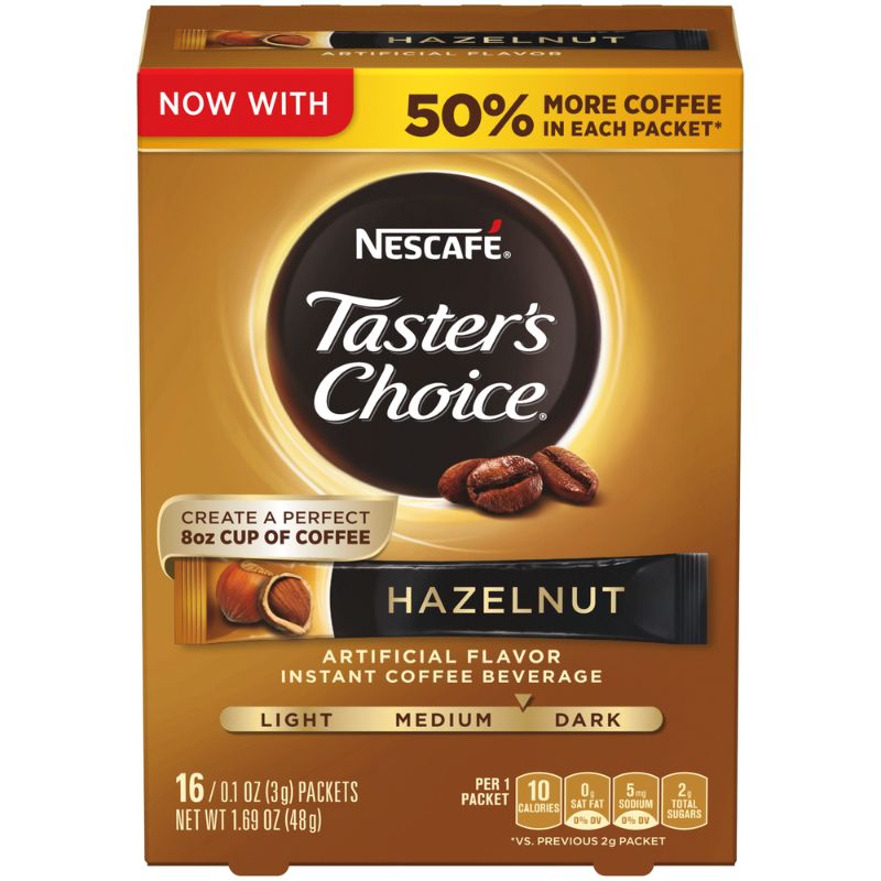 Photo 1 of (8 Pack) NESCAFE TASTERS CHOICE Hazelnut Medium Dark Roast Instant Coffee Packets 16 Ct Best By: 04/2023