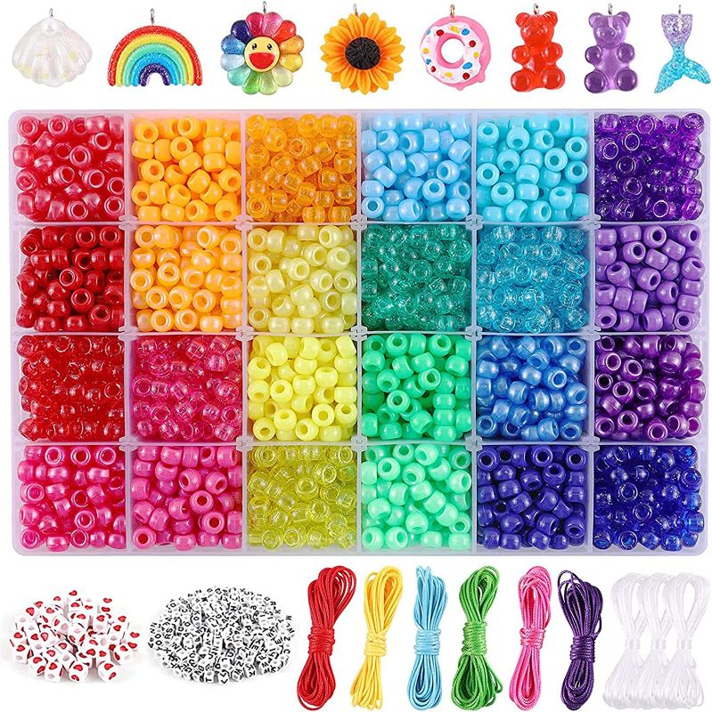 Photo 1 of 3950+PCs Pony Beads Bracelet Making Kit, Hair Beads for Braids for Girls, Rainbow Kandi Beads for Jewelry Making with Cute Pendant Charms Alphabet Letter Beads Heart Beads for Adults Women
