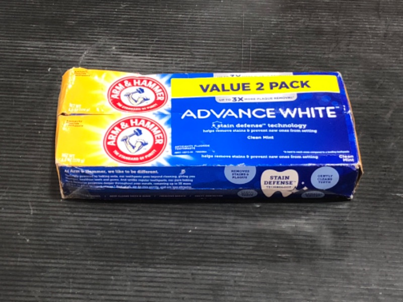 Photo 2 of ARM & HAMMER Advanced White Extreme Whitening Toothpaste, TWIN PACK (Contains Two 6oz Tubes) -Clean Mint- Fluoride Toothpaste
