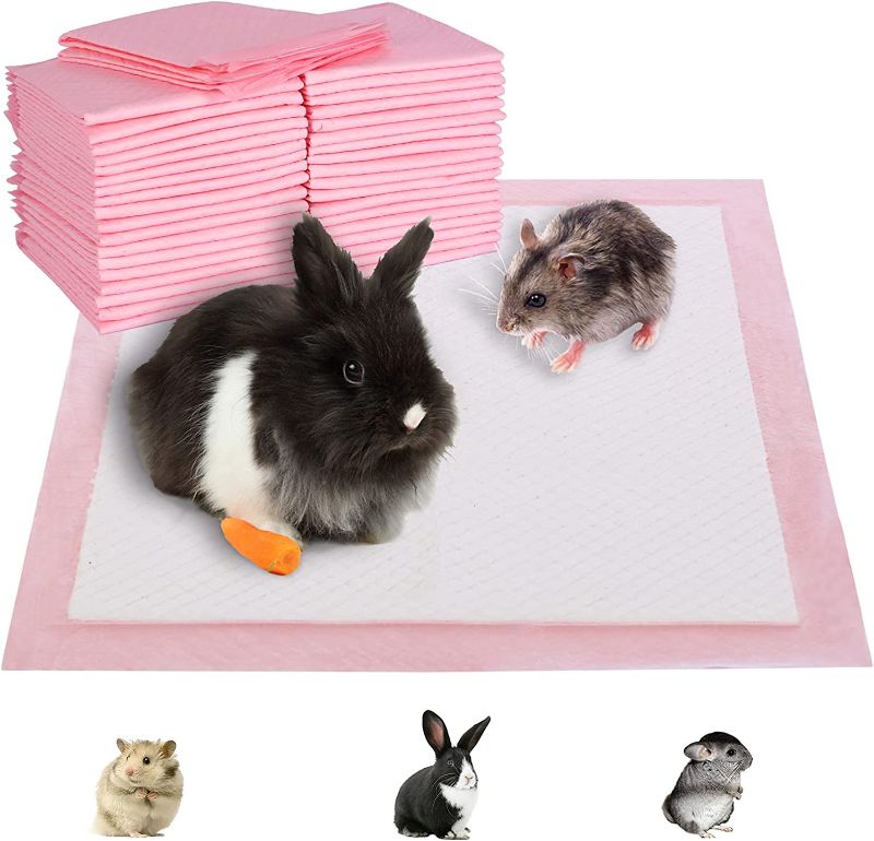 Photo 1 of ?50/100pcs?Super Absorbent Rabbit Pee Pads, Disposable Bunny Litter Training Pad Thicken Guinea Pig Cage Liner Small Animal Diaper Pet Cage Accessory for Cat Hamster Reptile Chinchilla Hedgehog
