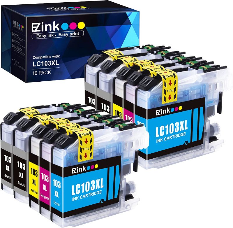 Photo 1 of E-Z Ink (TM) Compatible Ink Cartridge Replacement for Brother LC-103XL LC103XL LC103 XL LC103BK LC103C LC103M LC103Y Compatible with DCP-J152W MFC-J245 (4 Black, 2 Cyan, 2 Magenta, 2 Yellow, 10 Pack)
