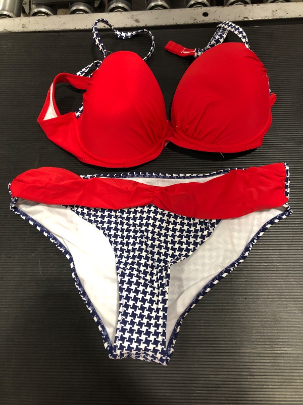Photo 2 of Actloe Women Color Block Bikini Swimsuit Two Pieces Swimwear Push up Bathing Suit (Size: X-Large)