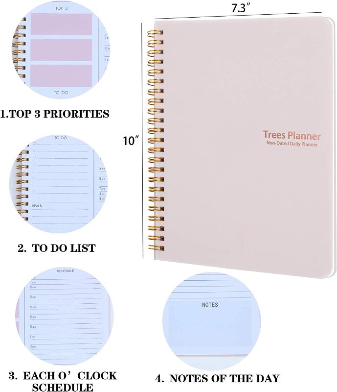 Photo 1 of Daily Planner Hourly Schedules Appointment Planner Undated with To-Do List,Meals,Notes 10"X7.3",Flexible Cover ,Twin-Wire Binding
