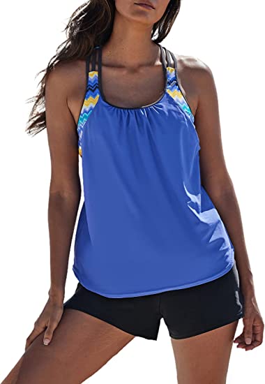 Photo 1 of Aleumdr Womens Blouson Striped Printed Strappy T-Back Push up Tankini Top with Shorts XL
