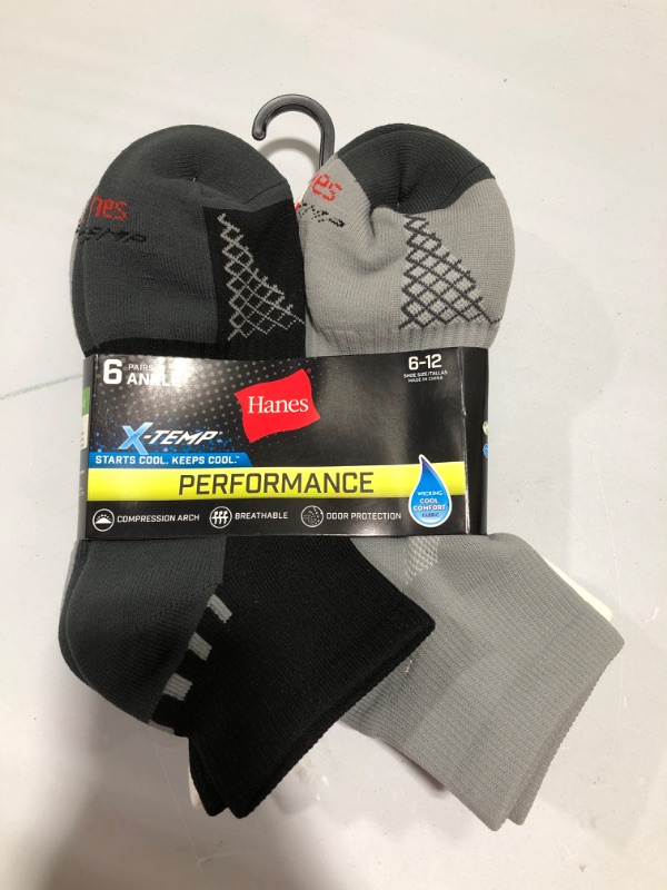 Photo 1 of [Size 6-12] Hanes mens X-temp Performance Ankle Socks 6-pair Pack [Dark Colors]