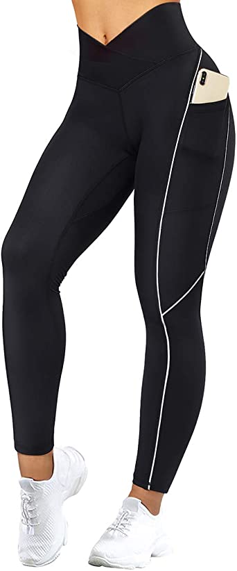 Photo 1 of [Size L] SUUKSESS Women Reflective High Waisted Running Leggings with Pockets Yoga Pants [Black]