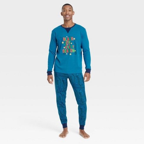 Photo 1 of (XL TALL) Men's Joy Print Matching Family Pajama Set - Wondershop™ Dark Teal Blue

