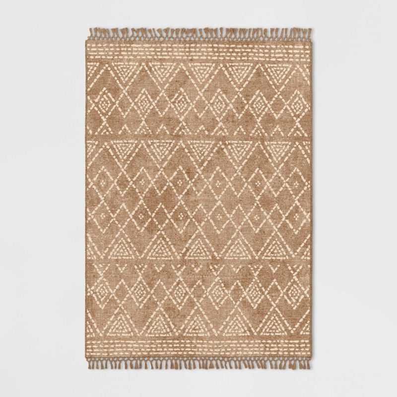 Photo 1 of 5' X 7' Geometric Outdoor Rug Tonal Linen - Threshold™
