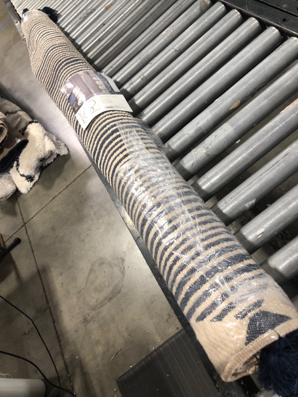 Photo 1 of 5' X 7' Linear Global Stripe Outdoor Rug Navy/Ivory - Project 62™
