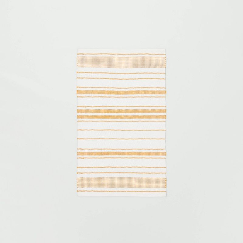 Photo 1 of 30 X 50 Tonal Stripe Indoor/Outdoor Hand Made Accent Rug Gold/Cream - Hearth & Hand with Magnolia
