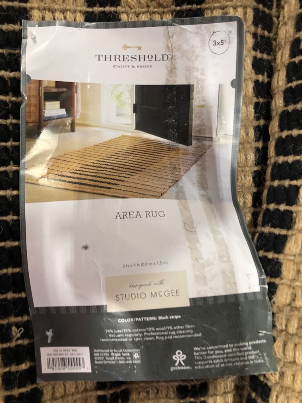 Photo 3 of 3'x5' Reseda Hand Woven Striped Jute Cotton Area Rug Black - Threshold™ Designed with Studio McGee
