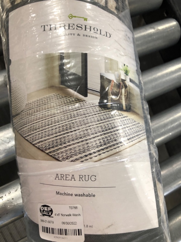 Photo 1 of 4'x6' Norwalk Washable Striped Rug Black/Tan - Threshold

