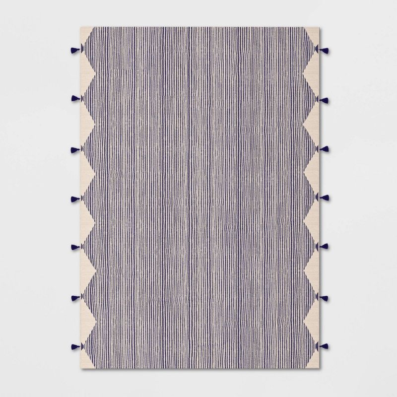 Photo 1 of 7' X 10' Linear Global Stripe Outdoor Rug Navy/Ivory - Project 62™
