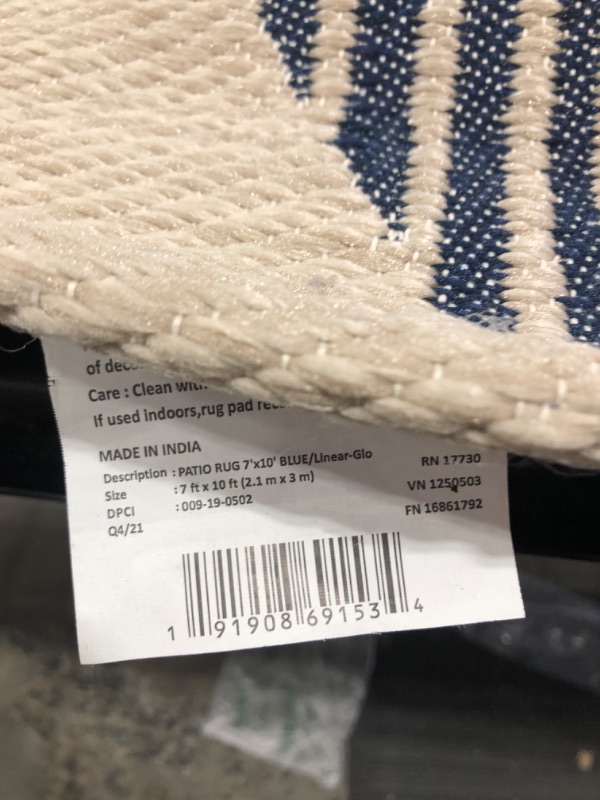 Photo 3 of 7' X 10' Linear Global Stripe Outdoor Rug Navy/Ivory - Project 62™
