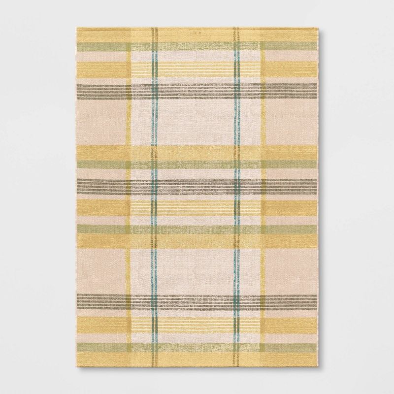 Photo 1 of 5' X 7' Plaid Outdoor Rug Yellow/Green - Threshold
