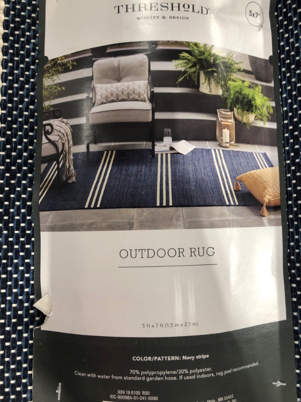 Photo 3 of 5' X 7' Stripe Outdoor Rug Navy - Threshold™
