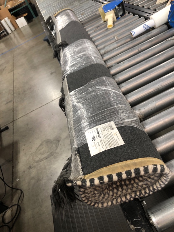 Photo 1 of 5' X 7' Textured Border Stripe Area Rug Railroad Gray - Hearth & Hand with Magnolia
