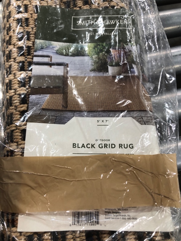 Photo 3 of 5' X 7' Outdoor Rug Micro Grid Black/Beige - Smith & Hawken
