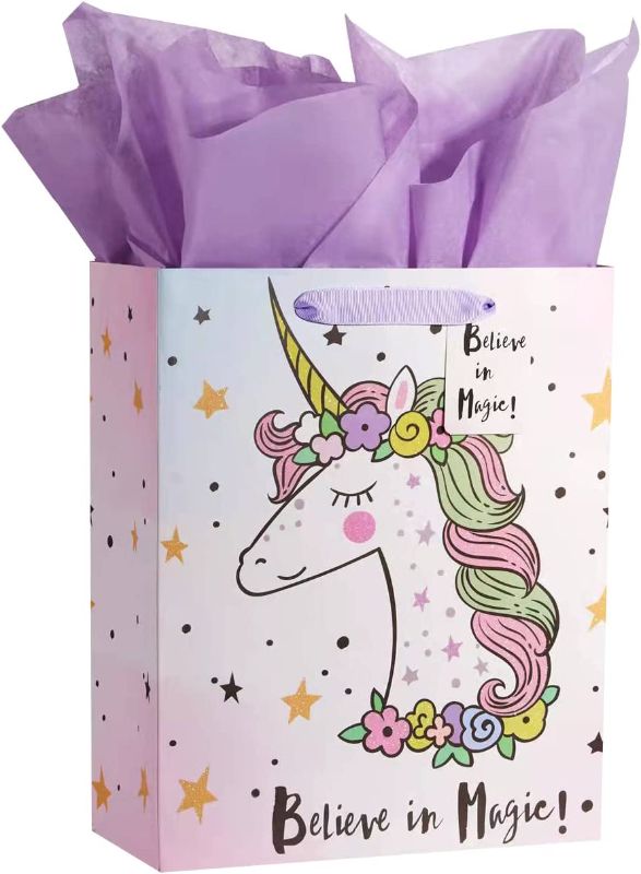 Photo 1 of 13" Large Gift Bag with Tissue Paper for Girls happy Birthday gift bags (Unicorn)
