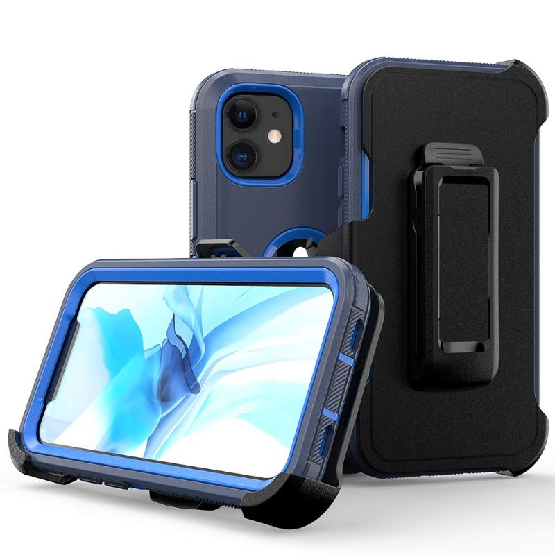 Photo 1 of iPhone 12 Case,Heavy Duty Hard Shockproof Armor Protector Case Cover with Belt Clip Holster for Apple iPhone 12 5.4 2020 Phone Case (Navy Blue)
