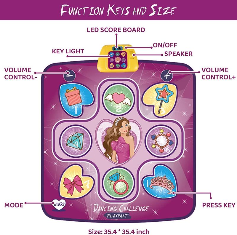 Photo 1 of Marstone Dance Mat Toys for Christmas Birthday Girls Gift Age 3-10, Dancing Pad with Built-in Music, Adjustable Volume, Mixer Rhythm Play Non-Slip Mat Including 5 Game Modes, 3 Challenge Levels
