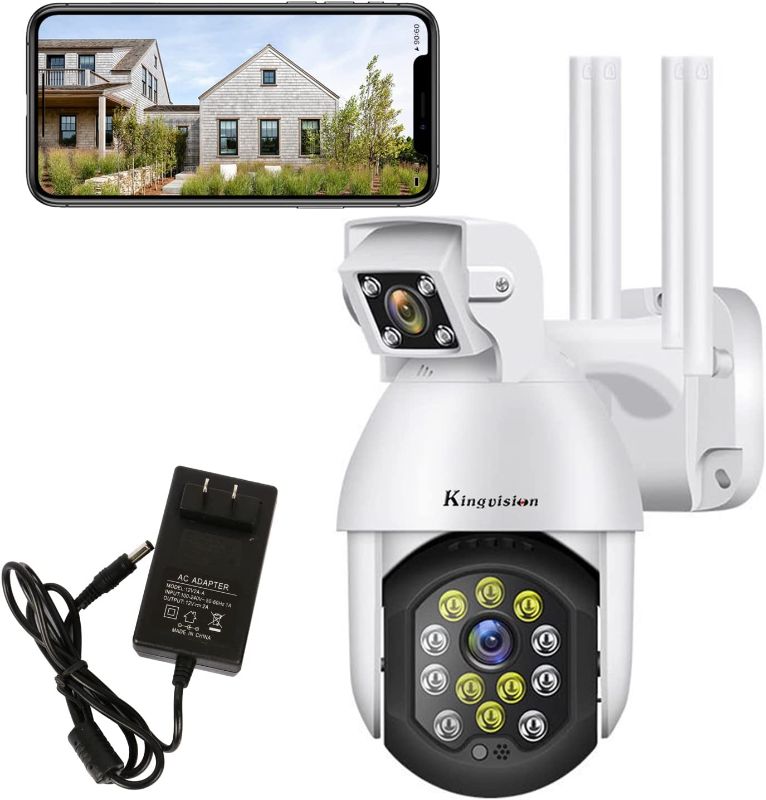 Photo 1 of Dual Lens Wireless Security Camera Outdoor, Kingvision 360° 1080P HD WiFi PTZ Camera IP Surveillance Camera for Home with Two-Way Audio, Color Night Vision,...
