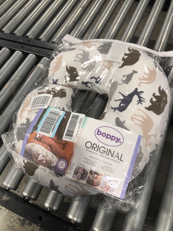 Photo 1 of Boppy Nursing Pillow and Positioner—Original | Neutral Wildlife, Forest Animals on White | Breastfeeding, Bottle Feeding, Baby Support | With Removable Cotton Blend Cover | Awake-Time Support
