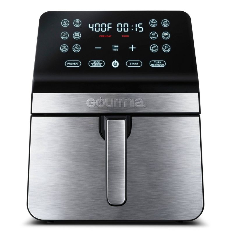 Photo 1 of Gourmia 8-Quart Digital Air Fryer, with 12 One-Touch Functions & Guided Cooking - Stainless Steel

