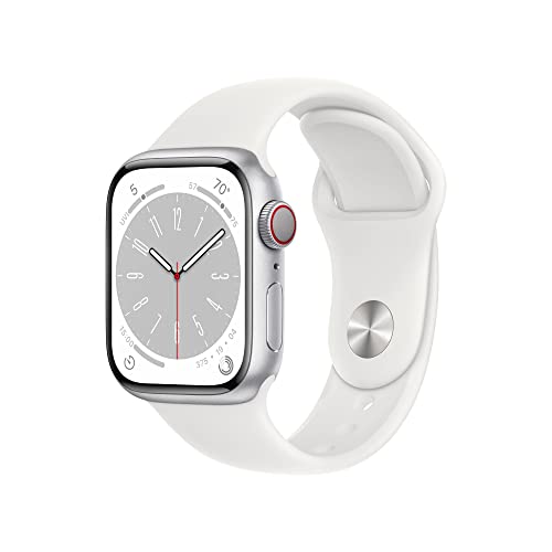 Photo 1 of Apple Watch Series 8 GPS + Cellular 41mm Silver Aluminum Case with White Sport Band - S/M
