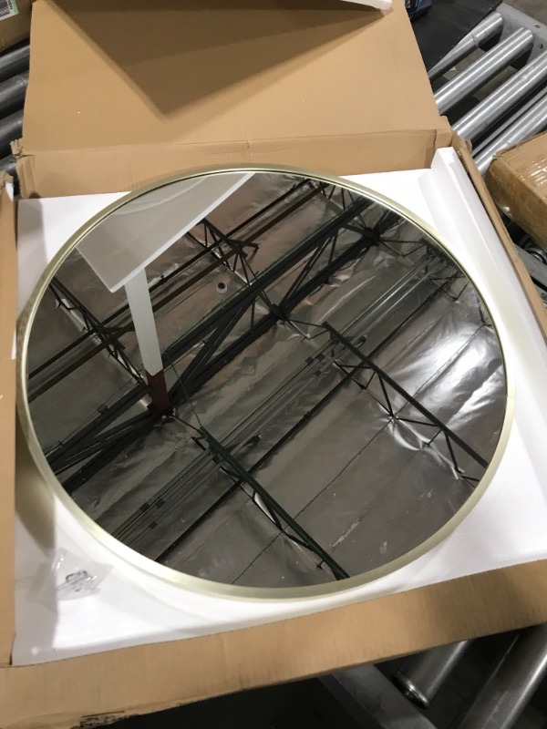 Photo 2 of Space Art Deco, 24 inch Brass Gold Round Mirror, Circle Wall Mirror for Bathroom, Living Room, Bedroom, Wall Decor, Vanity and More Decorative Aluminum Circular Mirrors