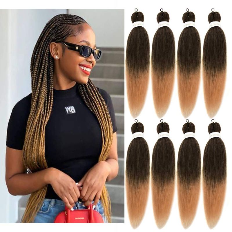 Photo 1 of 8 Packs Pre Stretched Braiding Hair Ombre Professional Prestretched Synthetic Braiding Hair For Women Hot Water Setting (30Inch, T27)
