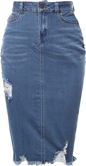 Photo 1 of A2Y Women's Back Slit Hemless Knee Length Slim Fit Denim Skirt
2X