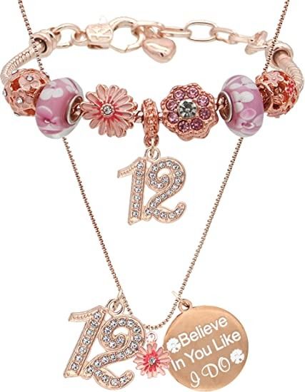 Photo 1 of 12th Birthday Gift for Girls, 12 Year Old Girl Gifts for Birthday, 12th Birthday Girl, 12th Birthday Decorations for Girls, Gifts for 12 Year Old Girls, 12th Birthday Necklace Charm Bracelet Jewelry
