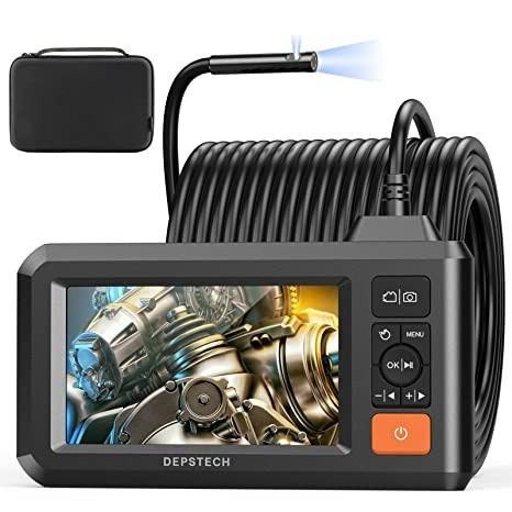 Photo 1 of Dual Lens Endoscope with 50FT Semi-Rigid Cable, DEPSTECH 1080P Industrial Borescope Inspection Camera with Split Screen, 7.9mm Sewer Camera with 4.3" Screen, IP67 Waterproof,7 LED Lights,Portable Case
