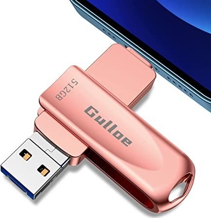 Photo 1 of Gulloe Flash Drive 512GB, Photo Stick for Phone External Storage, USB 3.0 Memory Stick for Phone Photo Storage Compatible with Phone and PC, Take More Photos and Videos for Phone (Rose Gold)
