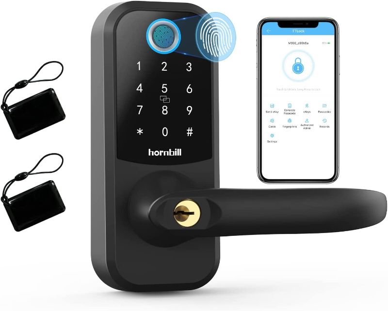 Photo 1 of Smart Lock, Keyless Entry Door Lock Hbodier 5-in-1 Smart Door Lock for Front Door Unlock by Fingerprint, APP, IC Cards, Passcode, and Keys, Door Locks with Keypads, Fingerprint Door Lock, 
