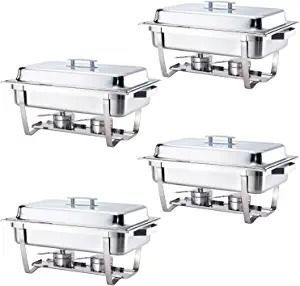 Photo 1 of ALPHA LIVING 70014-GRAY 4 Pack 8QT Chafing Dish High Grade Stainless Steel Chafer Complete Set, 8 QT, Alpine Gray Handle
