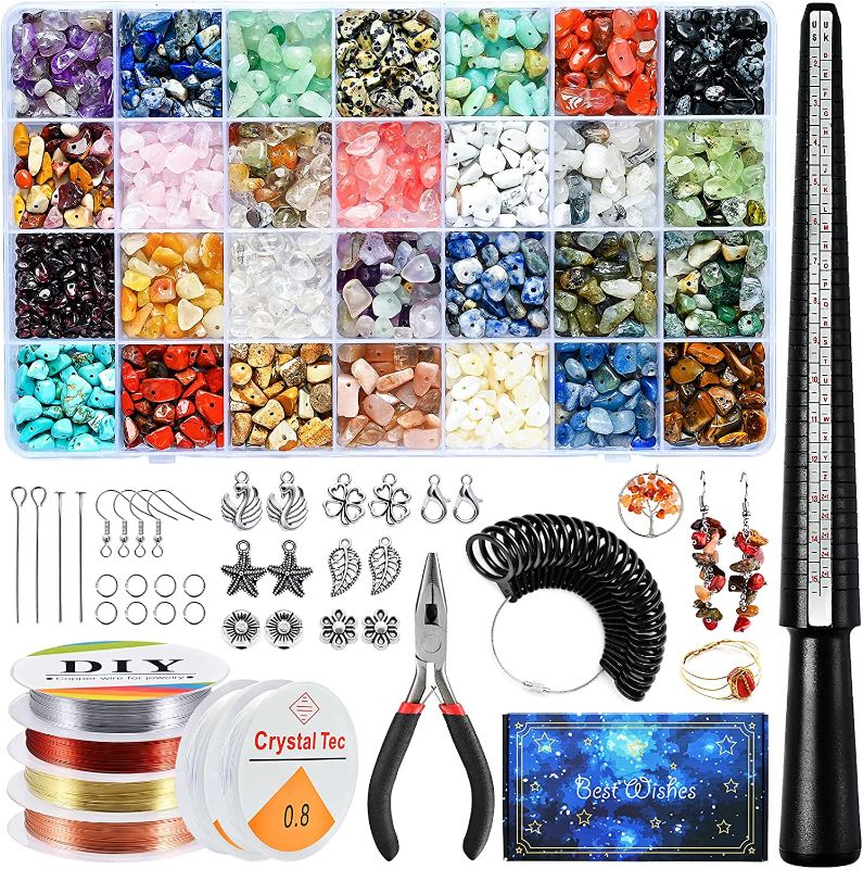 Photo 1 of 1781Pcs Jewelry Making Kit with 28 Colors Crystal Gemstone Chip Beads, Ring Sizer Tools, Jewelry Wire, Pliers, Pendant, Earring Hook for Jewelry