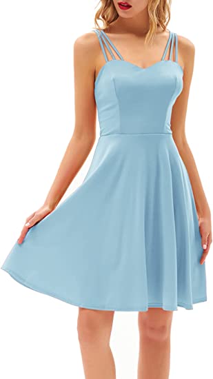 Photo 1 of [Size 2XL] GRACE KARIN Women's Spaghetti Strap V Neck Sleeveless Casual Swing A-line Club Party Cocktail Dress [Light Blue]