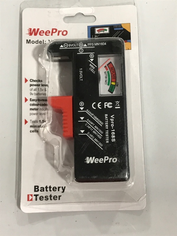 Photo 1 of Battery Tester Checker by WeePro - Universal Battery Tester Monitor for AA AAA C D 9V 1.5V Button Cell Batteries - Household Battery Life Level Testers Power Meter