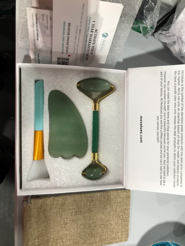 Photo 2 of 4-in-1 Jade Roller and Gua Sha Set. Jade Face Roller with Eye Massager